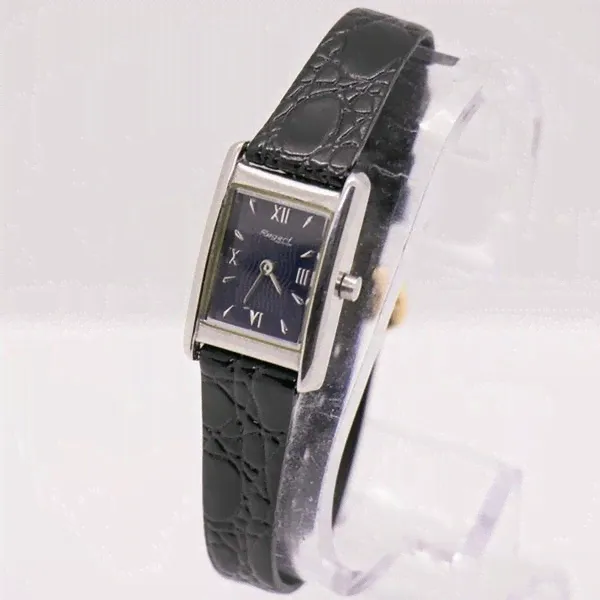 Vintage Regent Rectangular Stainless Steel Watch with Blue Dial