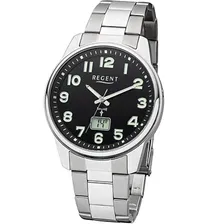 Regent FR-241 Armbanduhr mit Metallarmband Herrenfunkuhr